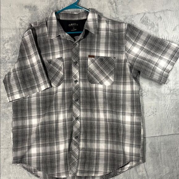 Orvis Gray Black Plaid Button Ip Short Sleeve Soft Shirt Size XL - Picture 1 of 10